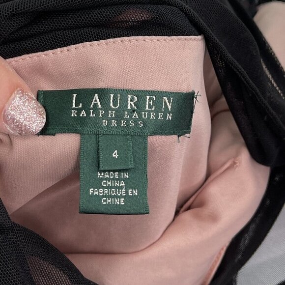 Lauren Ralph Lauren Sz 4 Black Lace Sheath Dress Scalloped Sweetheart Neckline s - Picture 6 of 7